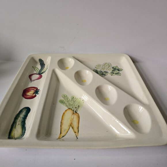 Japanese Ceramic Divided Serving Platter With Hand-Painted Vegetable Design - Picture 13 of 16